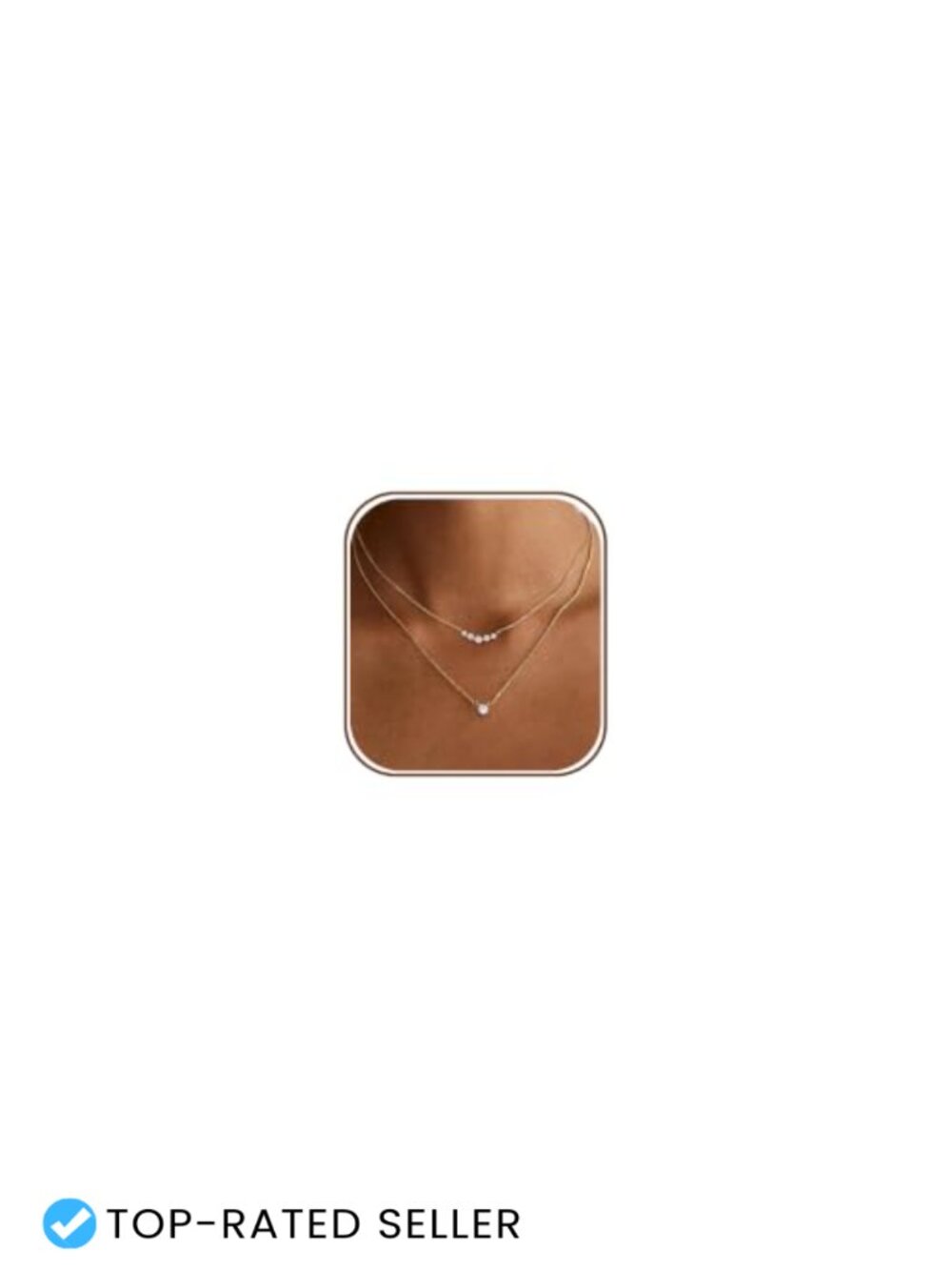 Layered Gold Plated Cubic Zirconia Dainty Necklace Stack with 2 Pendants